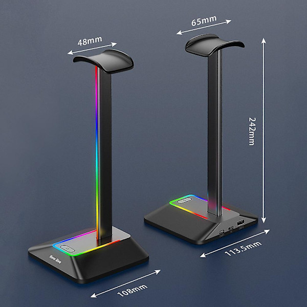 Hörlursstativ, Rgb Svart Hörlursställ Med 3 Portars Usb Hub Gamer Headset Stativ Med Bakgrundsbelyst Surroundljud