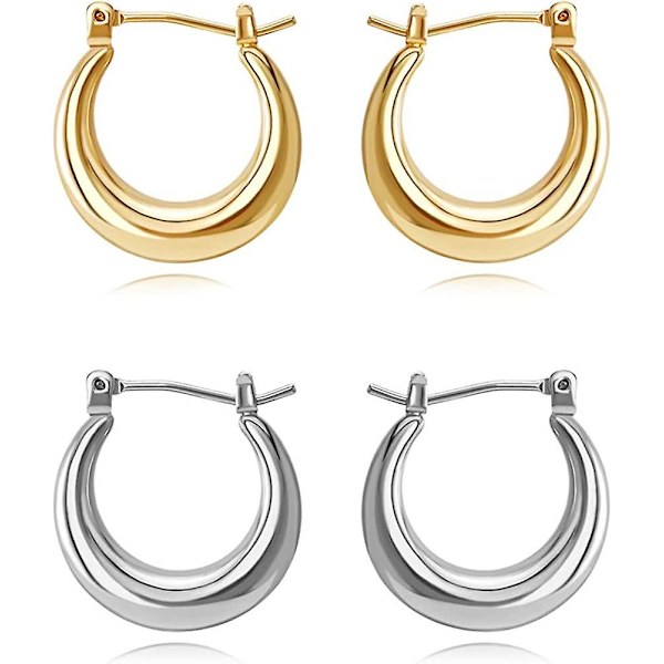 14k Förgyllda Chunky Små Högörhängen, Snygga Minimalistiska Öppna Högörhängen För Kvinnor Present 2 Par Hög -