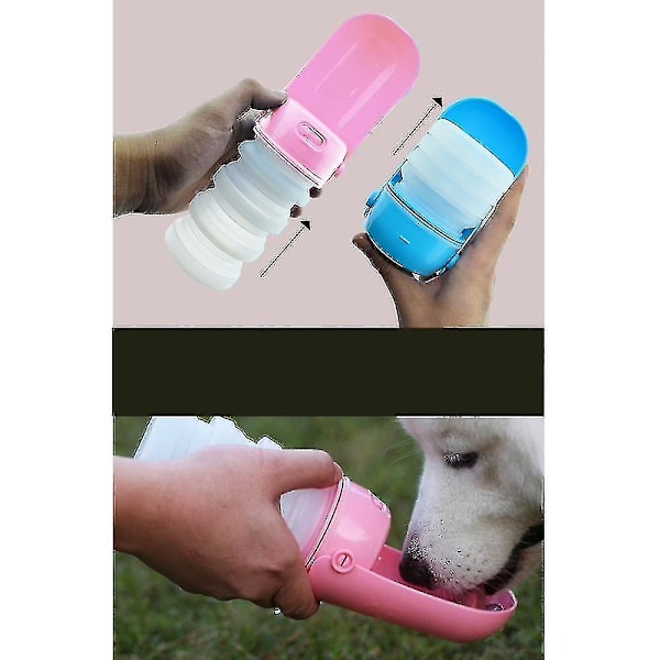 Hopfällbar husdjursvattenkopp, bärbar hundvattenbehållare, husdjursvattenflaska för resor, husdjur, utomhusvattenkopp (7x23,5 cm) (rosa)