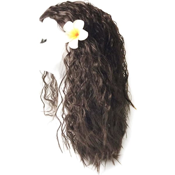 Moana Parykk for Jenter - Syntetisk Krøllete Prinsessehår Cosplay Tilbehør (Moana)