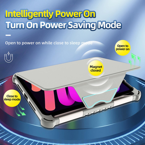 Ipad Mini 6 case (8,3 tum, 2021 års modell), Ipad Mini 6:e generationens case med pennfack, ställ smart case (grå)
