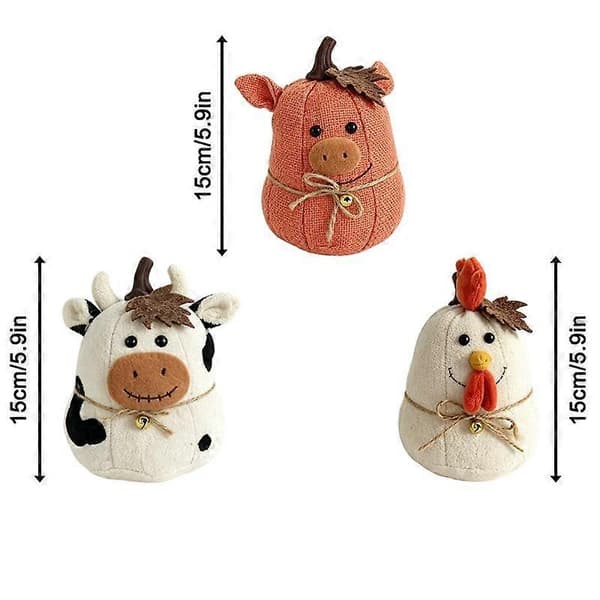 Gårdsvenner Gresskarfigurer 15 cm Ku Gris Kylling Sett Bomull PP Kompakt Farm 3pcs