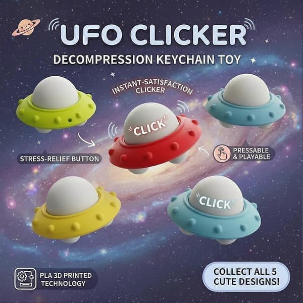 Button Clicker Fidget-legetøj - 3D-printet nøglering til angstlindring og fokus Blue