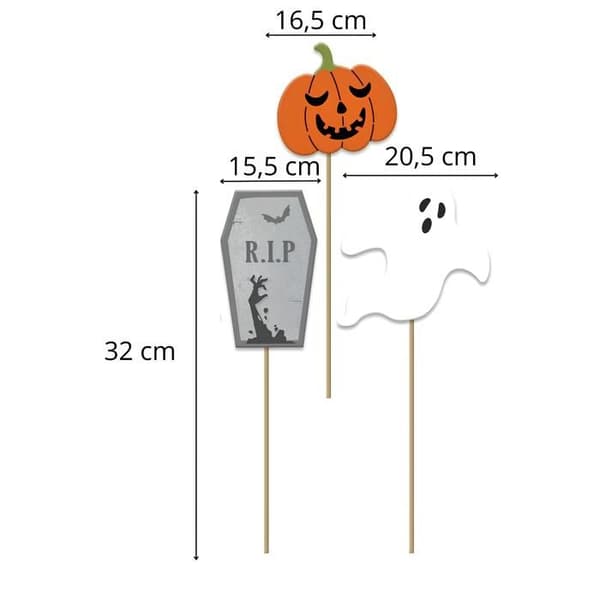 Sæt med 6 Halloween Havepynt til at Plante - Dimensioner: 44 x 15 x 1 cm