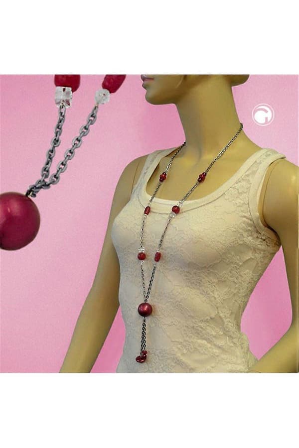 Halsband Rosa-grå Pärlor 95cm - Gl01987