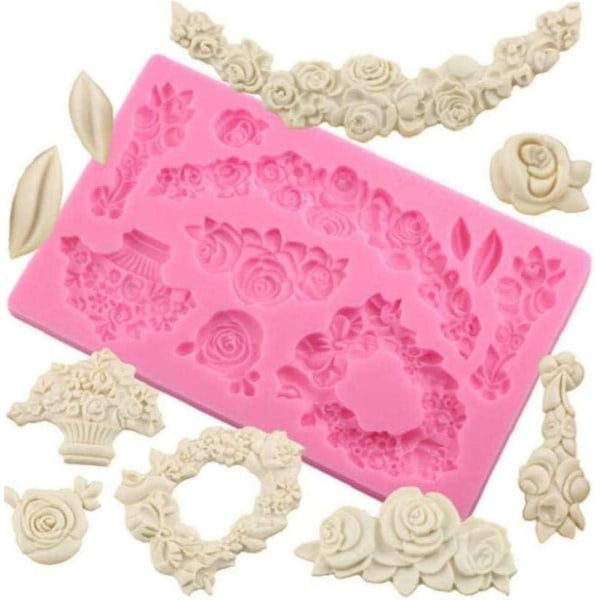 Gör-det-själv Rose Flower Cake Border Form, Barock Scroll Relief Formar Bröllopstårta Dekorationsverktyg, Cupcake Mould