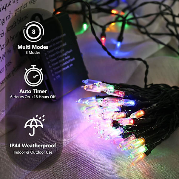 Julbelysning flerfärgad, 17,94' 50 LED julgransljus, batteridriven julbelysning