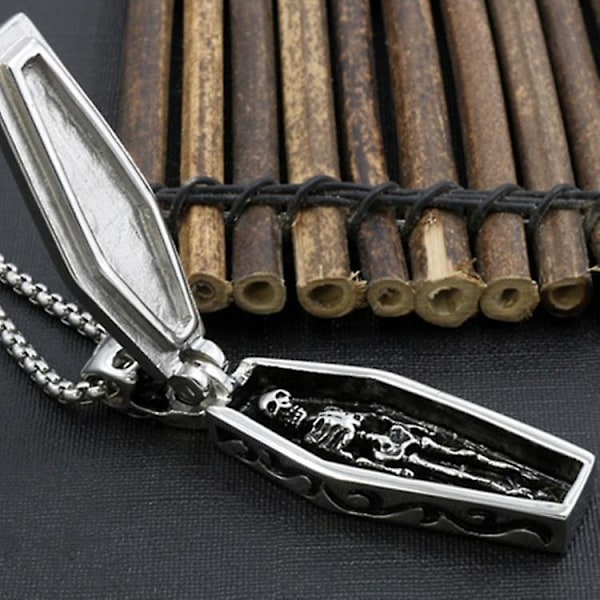 Mænd Vintage Rustfrit Stål Steampunk Kiste Vampyr Kranie Menneske Skelet Gotisk Vedhæng Halskæde