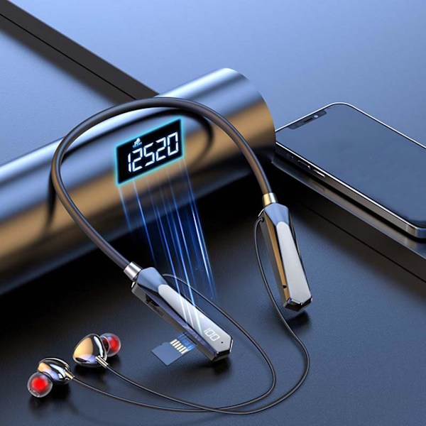 Bluetooth 5.3 Dual-mode Spil/musik Hals Bluetooth Headset Sort Teknologi Intelligent Skridttæller Headset