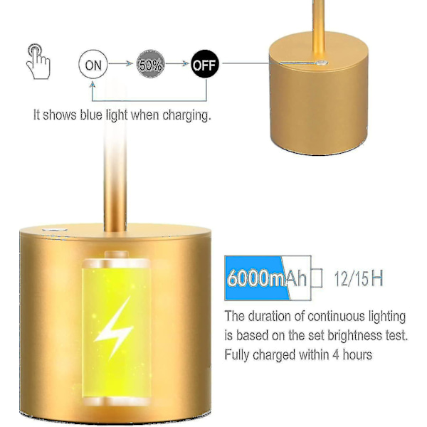 Moderni USB-ladattava langaton LED-pöytävalaisin, alumiiniseoksesta valmistettu lukuvalaisin