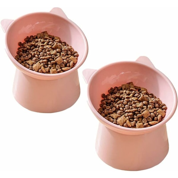 Kattskål Hundskål Upphöjd kattskål, kattskål mot kräkningar, halkfri matskål och vattenskål, för små, platta hundar (rosa + rosa)