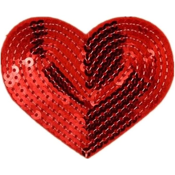 (Förpackning med 5) Hjärtformade paljetter påstrykas med broderad kant och t-shirt för DIY-byxor (röd)
