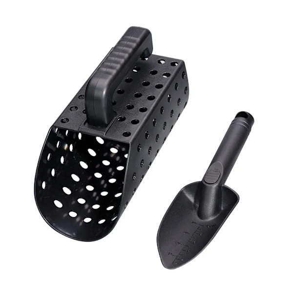 1 sett sandskuffe, hul design, ergonomisk håndtak, multifunksjonell med skala mark, spade for sand, graveverktøy, utendørs leketøy for barn