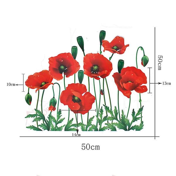 Väggdekal med vackra röda blommor, väggdekal, väggdekoration