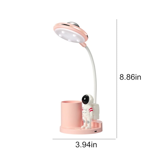 Skrivebordslampe til børn, astronaut sød lille skrivebordslampe med USB-opladningsport, penneholder projektionsnattelys（PK）