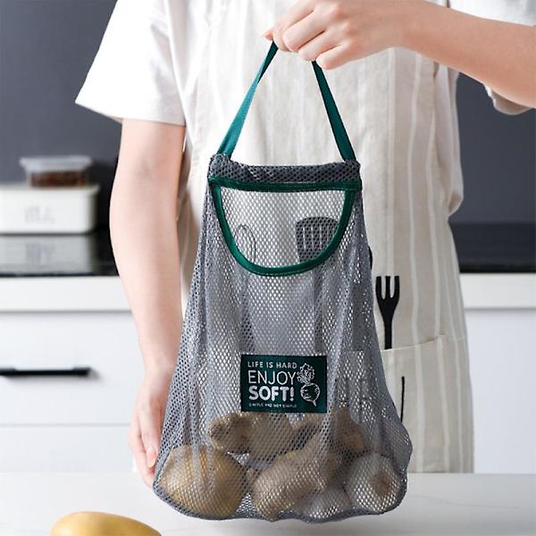Genanvendelig frugt- og grøntsagsindkøbspose Tote Mesh Woven Net hængende opbevaringspose til køkkenet
