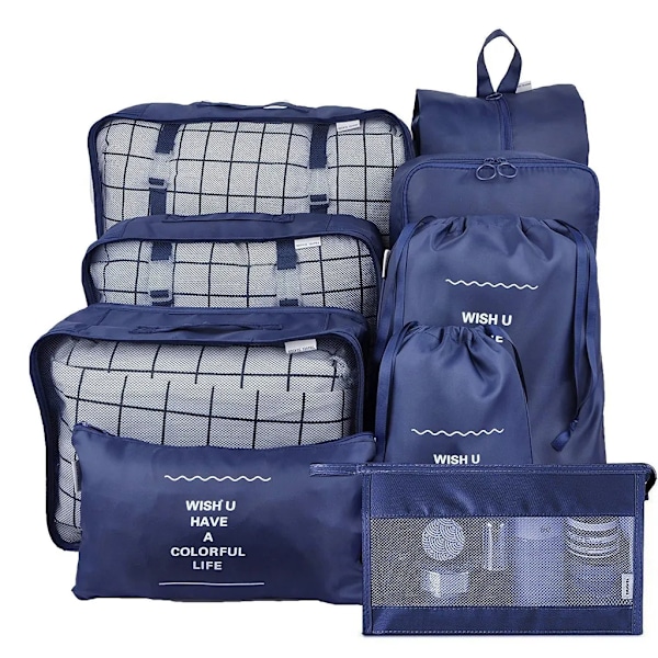 Resväska Packningskuber - 9-delars Resväska Packningskuber Lätt Resväska Organizer Set Bagage Packnings Organizer - Marinblå