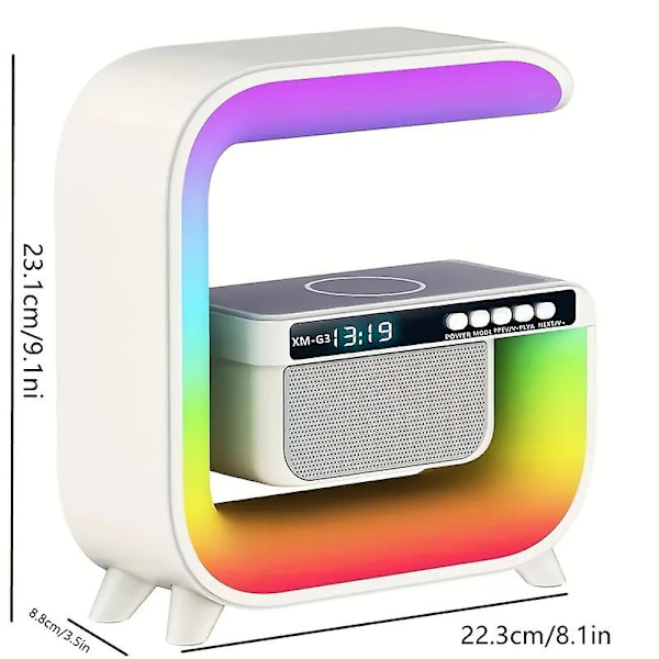 Stor G Bluetooth-högtalarklocka Display 15w Trådlös laddning Skrivbord Färgglad Atmosfärsljus Kreativ present