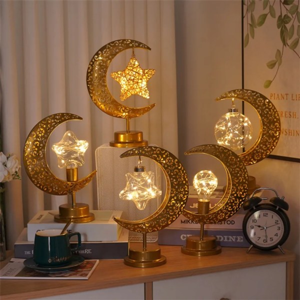 LED Ramadan Lampa Månlampa Ramadan Night Light Hängande LED Moon Star Bordslampa Iron Ramadan Crescent Lamp- 2#