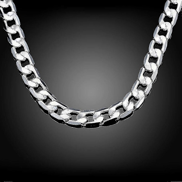 Newway 925 Sterling Silver Halsband För Män 20/24 Tum Klassisk 8mm Kedja Lyx Smycken Bröllop Julklappar（50cm 20 tum）