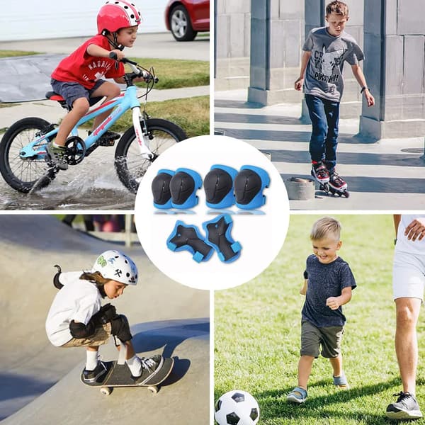 6-delars knäskydd för barn, skyddsutrustning för skateboard, cykling, blå