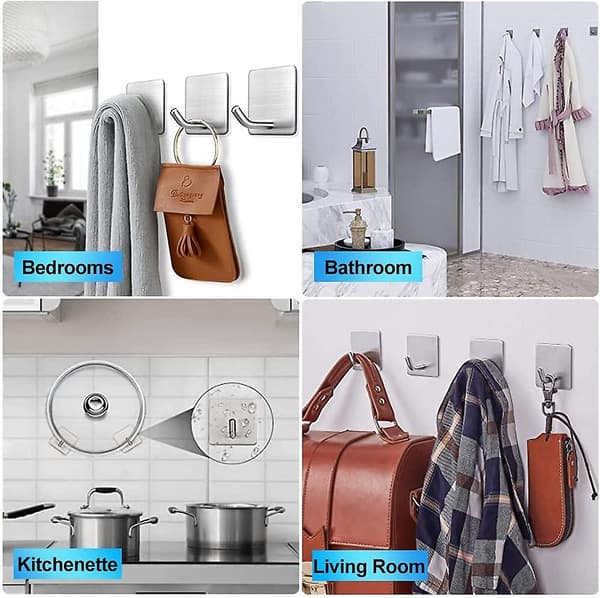 Selvklebende håndklekrok i rustfritt stål, vanntette og rustfrie veggkroker (4 stk)