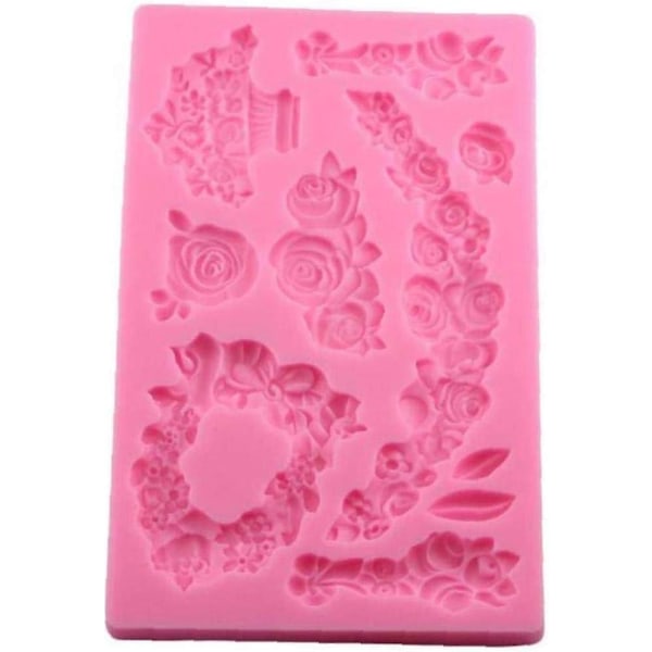 Gör-det-själv Rose Flower Cake Border Form, Barock Scroll Relief Formar Bröllopstårta Dekorationsverktyg, Cupcake Mould