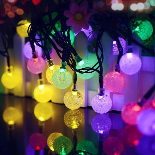 Solcellelyslenke, eventyrlys 50 LED krystallkuler IP65 vanntett, 8 dekorative moduser