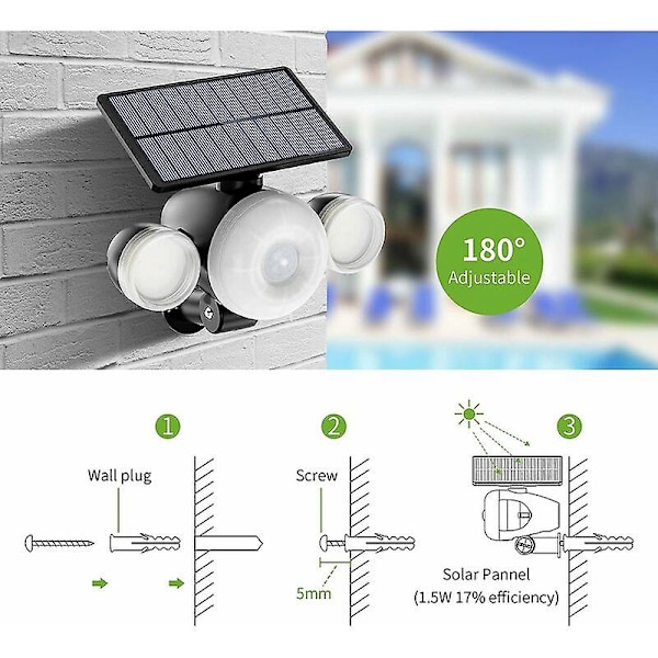 Erittäin tehokas 88 LED:n ulkoinen aurinkokennovalaisin, jossa IP65-vedenkestävä liiketunnistin, 360 astetta säädettävä langaton ulkoinen aurinkovalaisin turvallisuus aurinkovalaisin