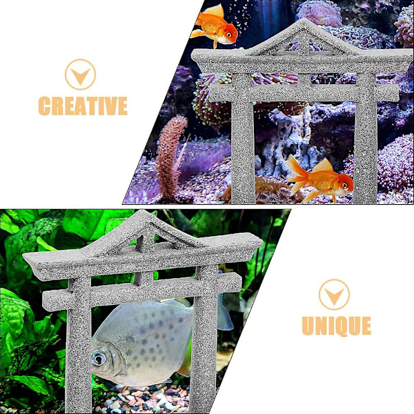 2 stk. japansk Shinto Torii-port fisketankdekorasjoner asiatisk akvarium Torii-statue (9,50 x 9,30 x 2,10 cm, grå)