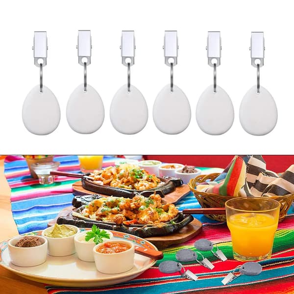 6 Bordsduksvikter med Klämmor, Marmordesign för Familjefester och Utomhusevenemang, Vit