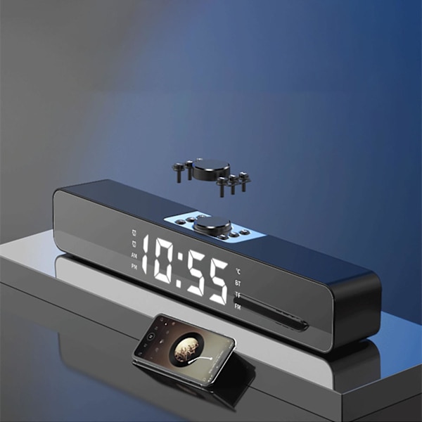 Trådlös högtalarklocka Bluetooth-högtalare Lång skrivbordsalarmklocka Ljudspegelsur