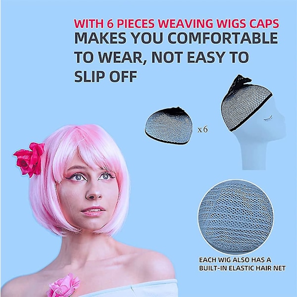 Cosplay peruker Färgade peruker för kvinnor 4 delar Bob peruk Blå Grön Lila Och Rosa