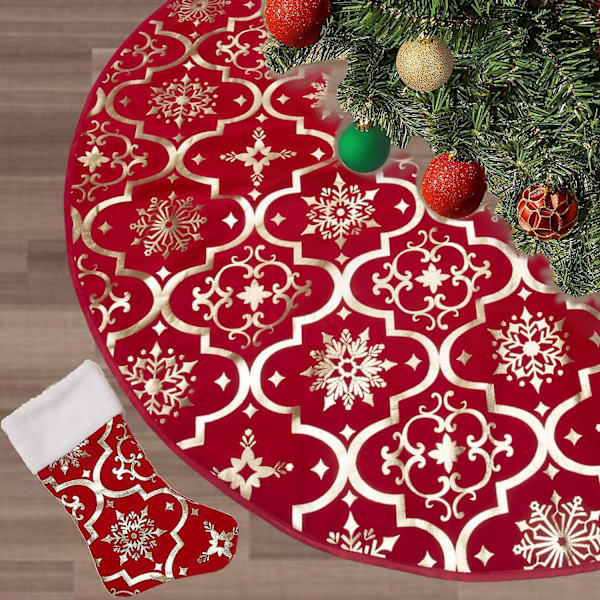48 Tums Julgransskjort Xmas Mjukt Omslag Matta Dekoration Snöflinga Krage Bondgård Julgransskjort För Prydnader Fest Hem Inomhus Dekorationer-röd