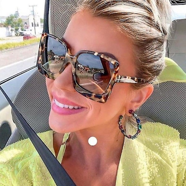 Oversized Women Sunglasses Female Big Frame Gradient Uv400 Sun Glasses（Red leopard）