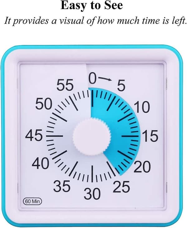 Visuel analog timer, lydløs nedtællingstimer, tidsstyringsværktøj til børn og voksne (blå)