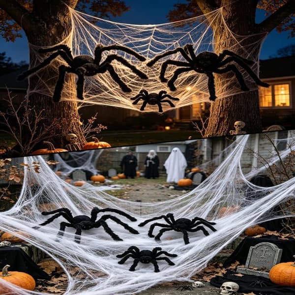 Kæmpe Edderkop Halloween Dekorationssæt, til hjem, have og terrasse