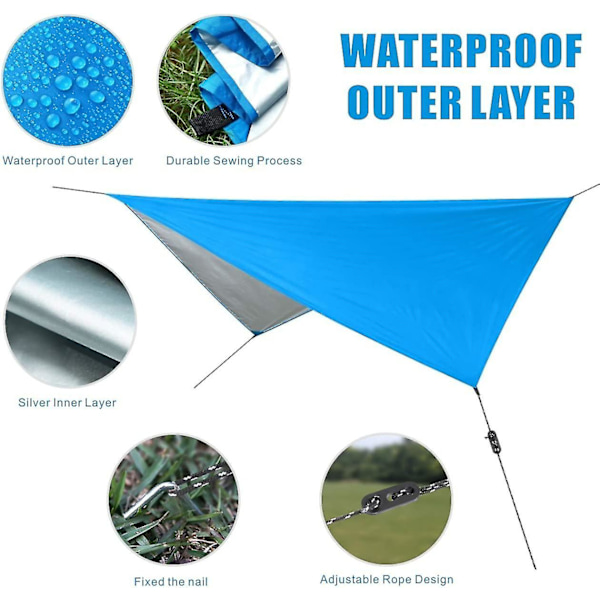 Pxcl Camping Tält Tarp, Vattentät Camping Regnfluga Tarp Utomhus UV-skydd Skydd Fotspår För Utomhus Camping Ryggsäck Vandring Hängmatta (blå)