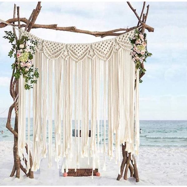 Flber Macrame Väggdekoration Boho Bröllopshängare Bomull Handgjord Väggdekor 42\" x 35\".