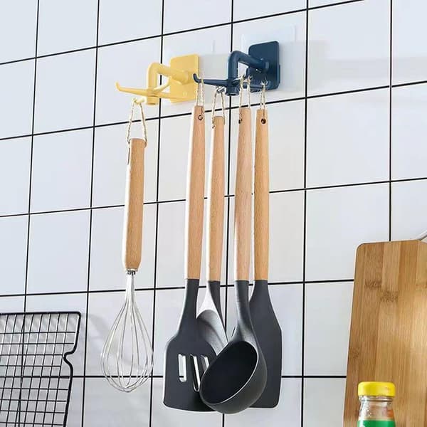 2 stk. borefrie svingkroker, 360 roterbare selvklebende håndklekroker (blå og gul)