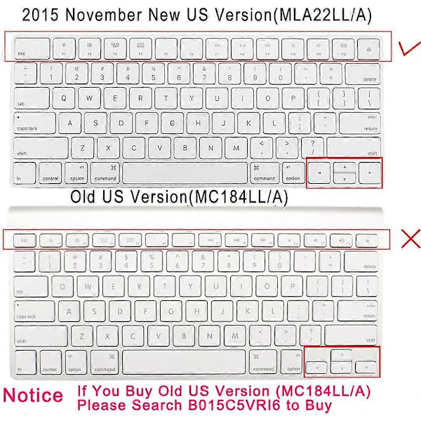 Tangentbordsöverdragsskinn för Apple Wireless Magic Keyboard Ultratunt Klar Mjuk TPU-Typ Skydd, 2015 US-version (MLA22LL/A)