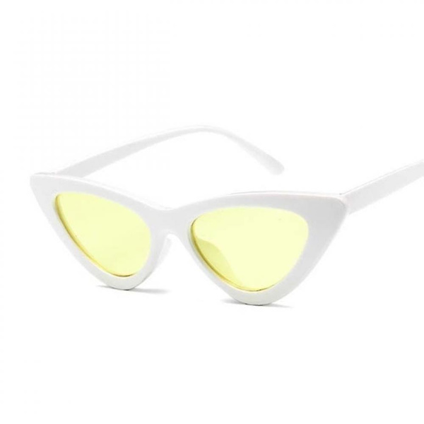Kvinners sexy retro små cat eye solbriller gule og hvite