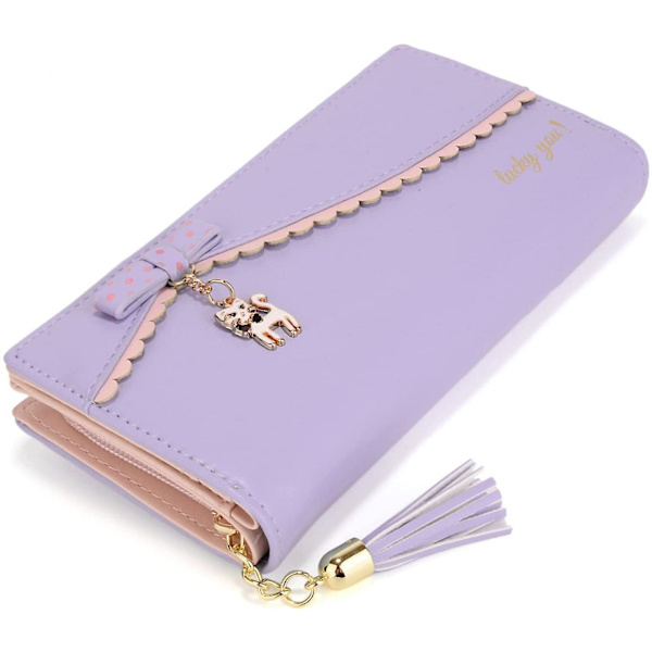 AVEKI Dame Lang Lommebok PU Lær Clutch 5.5\" Telefonveske 12 Kortlommer Holder Glidelås Lommebok Lilla