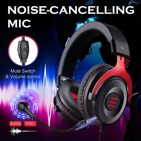 PC Gaming Anti Noise Headset - Over Ear Hörlurar Kompatibla med PS4/PS5 Controller Xbox One PC Mac Dator