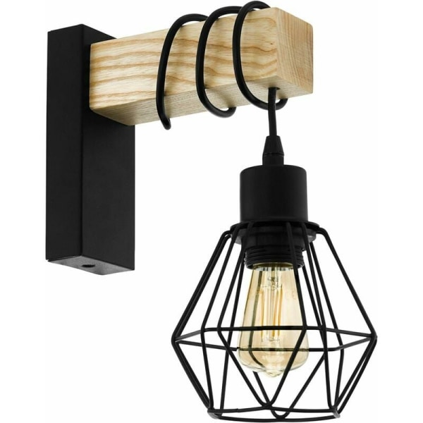 Townshend 5 indendørs væglampe, vintage og industrielt design interiørlampe, retro lampe lavet af sort stål og træ, E27 fatning