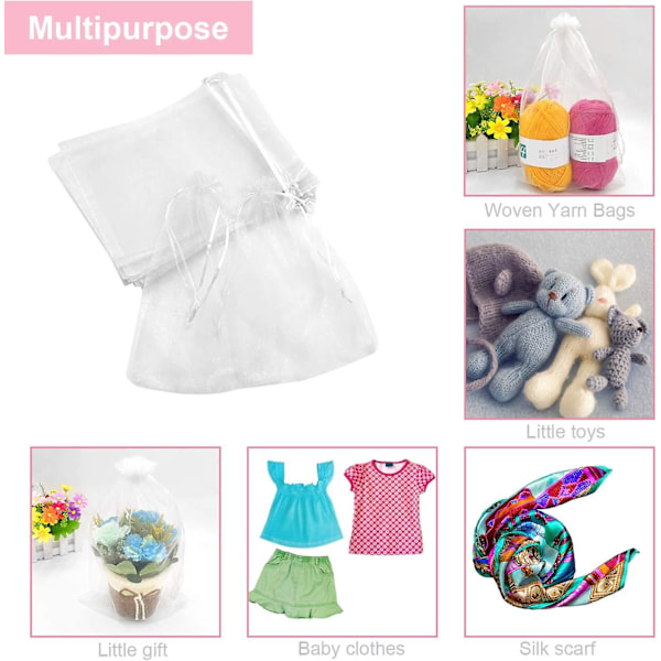 100 stk 8x12 tommer Organza gaveparti favoriser poser med snøring (hvite farger)