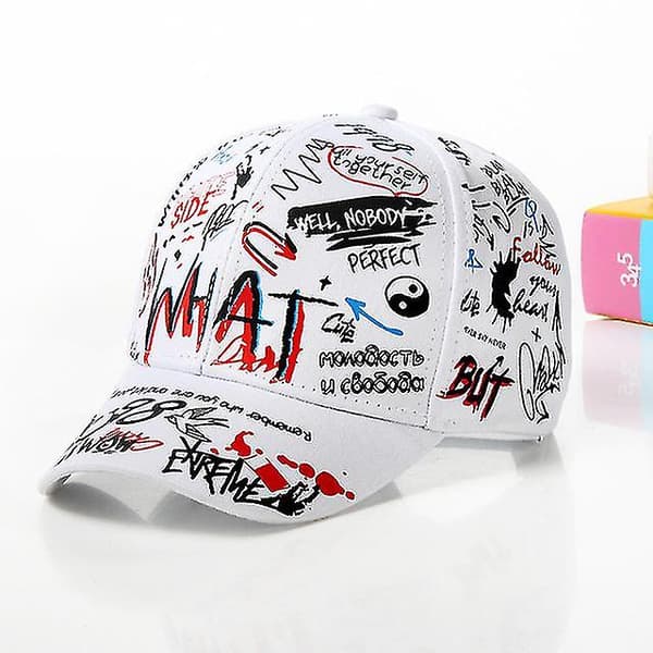 4-8 år barns snapback keps för pojke och flicka mode graffiti basebollkeps (E vit)