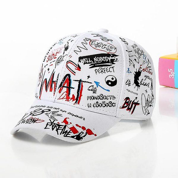 4-8 år barns snapback keps för pojke och flicka mode graffiti basebollkeps（E vit）