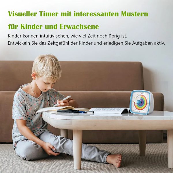 Visuell timer med regnbågsmönster för barn, 60 minuters nedräkningstimer för skrivbord, tidsstyrningsverktyg för barn