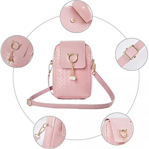 Kvinners Mini Crossbody PU Mobiltelefon Skulder Bag, Dame Glidelås Telefon Pung Smart Lommebok Mobiltelefon Bag med Justerbar Skulderstropp for Reise Shopping